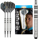 Chris Dobey G1 Soft Tip Darts main product image showing the darts, packaging, flights, shafts, and included accessories