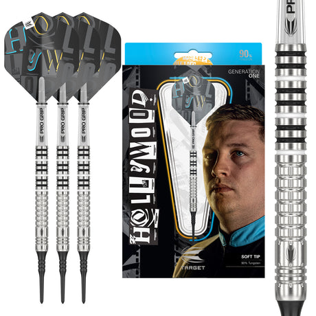 Chris Dobey G1 Soft Tip Darts main product image showing the darts, packaging, flights, shafts, and included accessories
