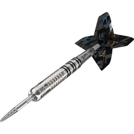Chris Dobey G1 SP Steel Tip Darts angled close up image focusing on the barrel grip and detailed machining