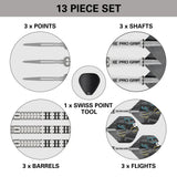 Chris Dobey G1 SP Steel Tip Darts contents image displaying the included accessories and components inside the box