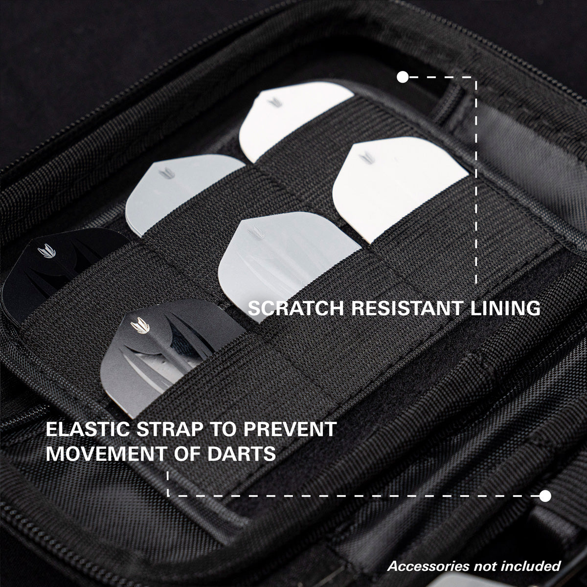 Target Chris Dobey Takoma Ghost XL Dart Case image highlighting the internal storage compartments, straps, and accessory holders