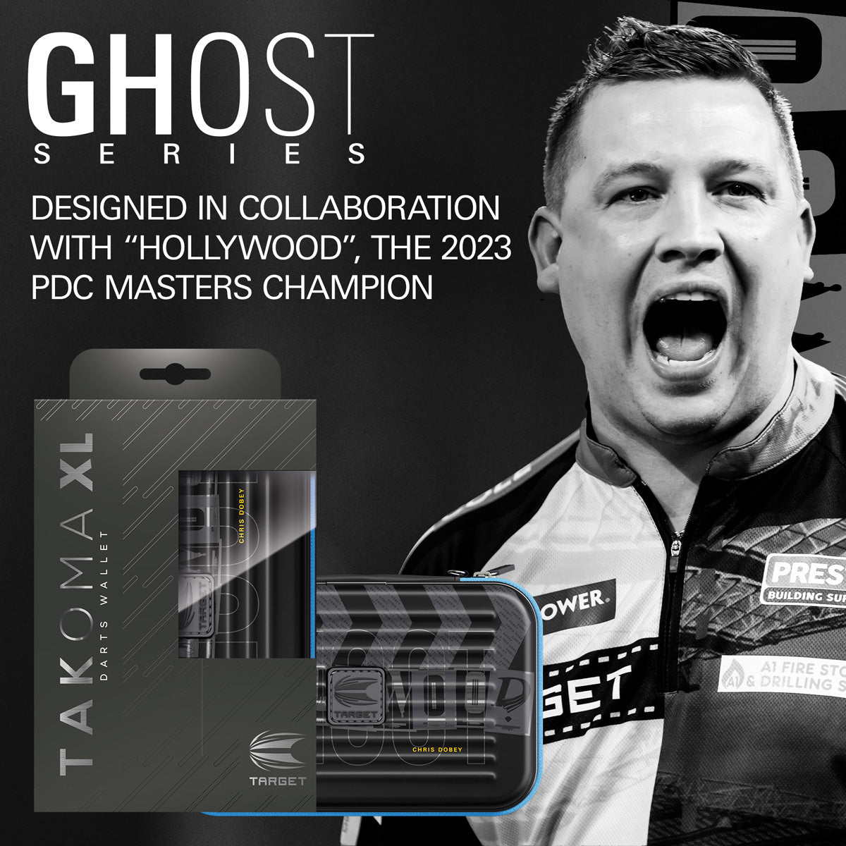 Target Chris Dobey Takoma Ghost XL Dart Case outer box image showing the retail packaging and branding