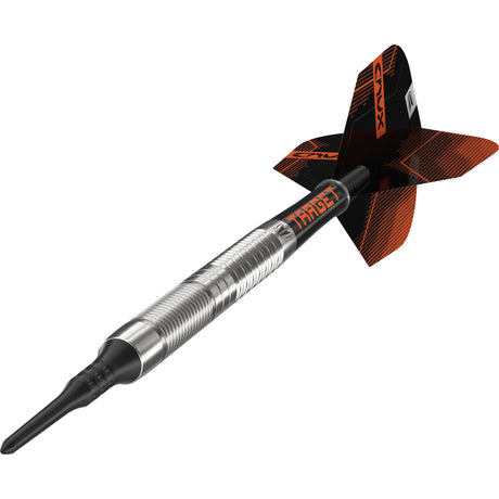Crux 10 Soft Tip Darts close up image highlighting the barrel grip texture and precision machining detail