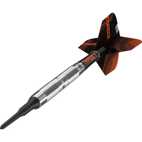 Crux 11 Soft Tip Darts close up image highlighting the barrel grip texture and precision machining detail