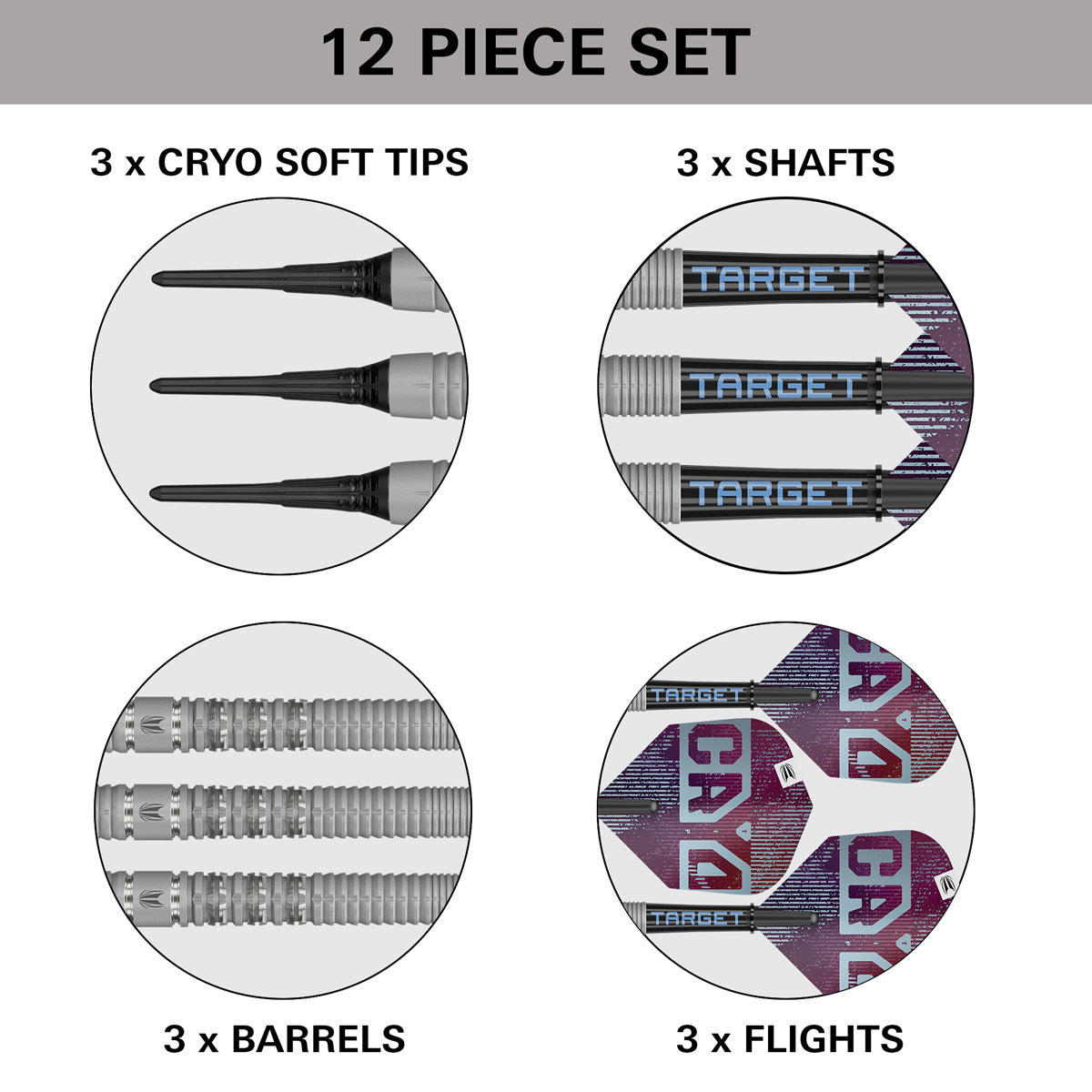 Cryo 11 Soft Tip Darts contents image displaying everything included inside the box