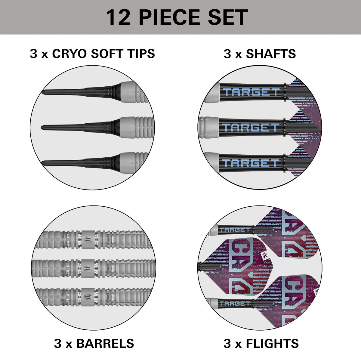 Cryo 12 Soft Tip Darts contents image displaying everything included inside the box