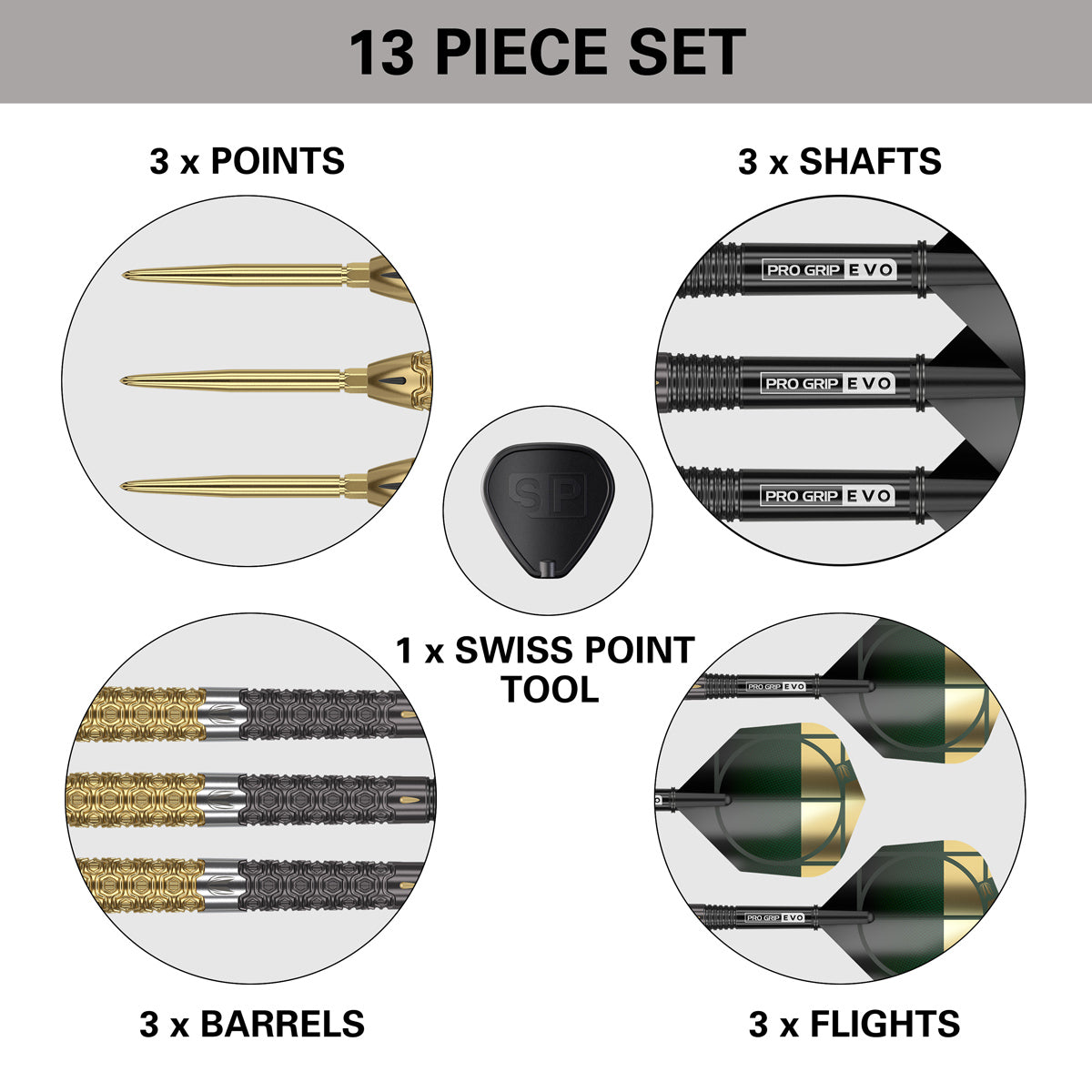 Cult Envy 02 Steel Tip Darts contents image displaying everything included inside the box