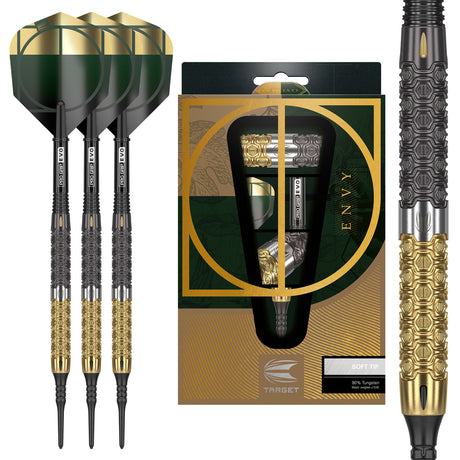Cult Envy 10 Soft Tip Darts main product image showing the darts, packaging, flights, shafts, and included accessories