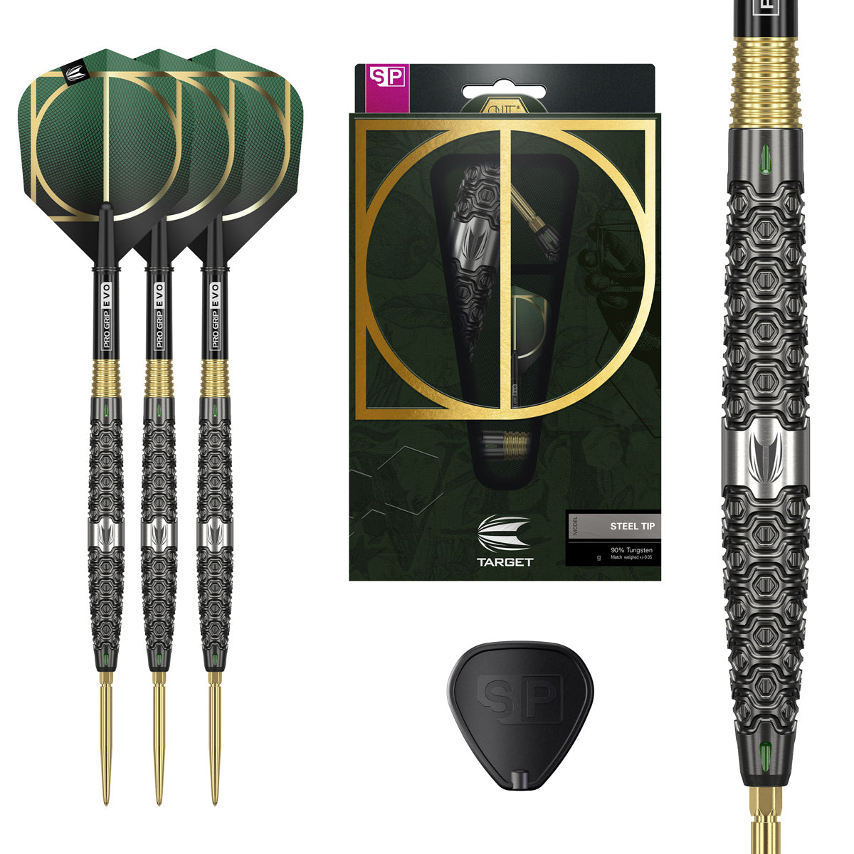 Cult SP01 Steel Tip Darts main product image showing the darts, packaging, flights, shafts, and included accessories