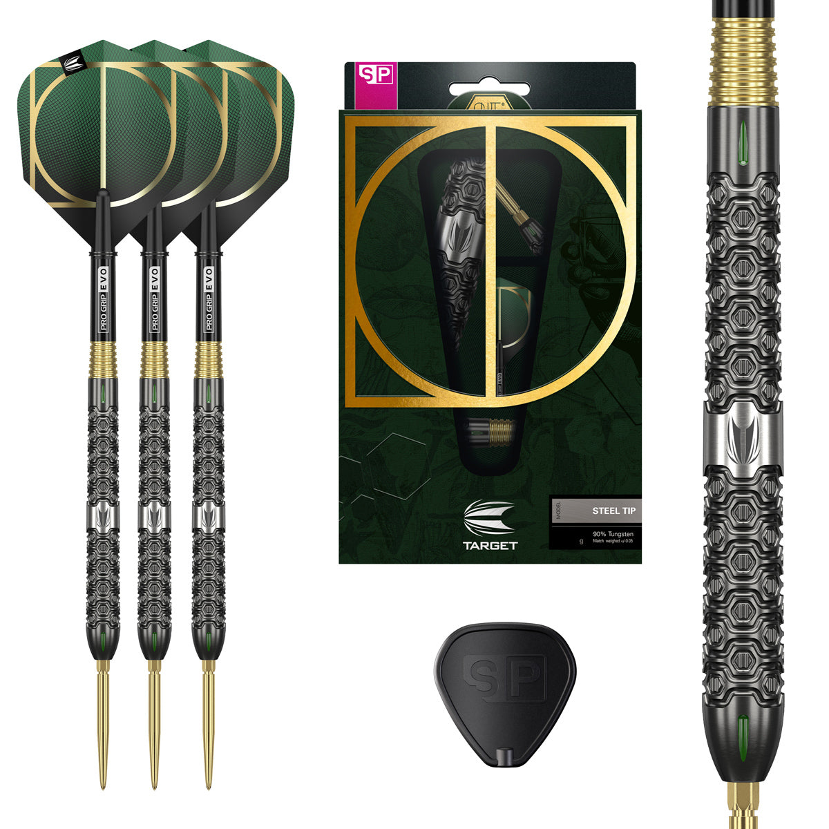 Cult SP02 Steel Tip Darts main product image showing the darts, packaging, flights, shafts, and included accessories
