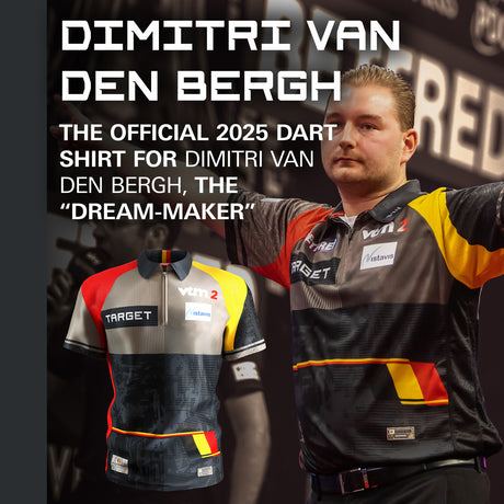 Target Dimitri Van Den Bergh 2025 Playing Shirt front view image showing the complete shirt design, colours, and sponsor logos