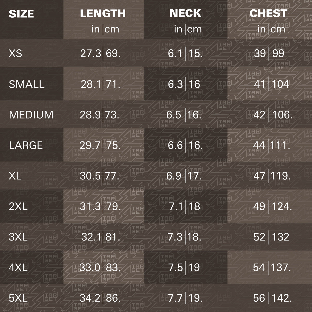 Target Dimitri Van Den Bergh 2025 Playing Shirt sizing guide image showing available measurements and fit information