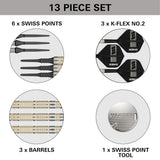 Dimitri Van den Bergh 95K Soft Tip Darts contents image displaying everything included inside the box
