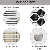 Dimitri Van den Bergh 95K Steel Tip Darts contents image displaying everything included inside the box