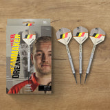Dimitri Van den Bergh G2 darts lifestyle image featuring a premium electronic darts setup and modern playing environment