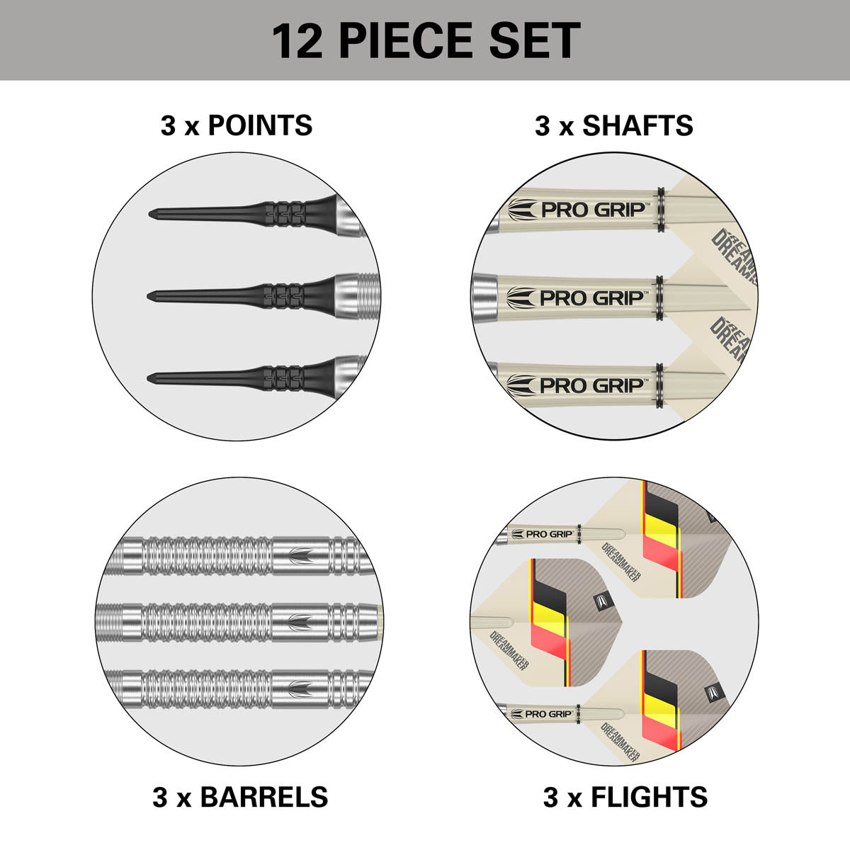 Dimitri Van den Bergh G2 Soft Tip Darts contents image displaying everything included inside the box
