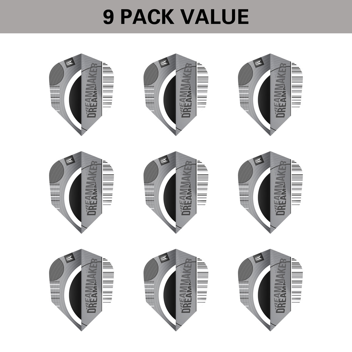Dimitri Van Den Bergh x Echo Flights by Target image showing the included 9 pack of dart flights.