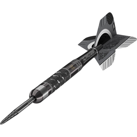Dimitri Van Den Bergh x Echo Steel Tip Darts close up image highlighting the barrel grip texture and precision machining detail