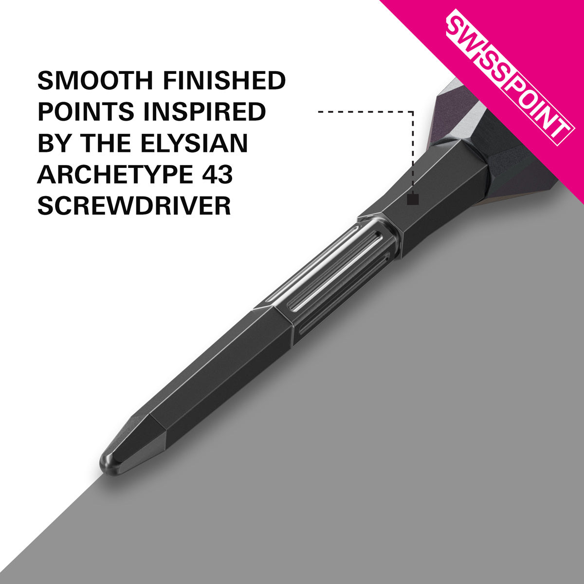 Target Elysian Archetype 43 Swiss Points Black alternative angle showing the point profile and black finish