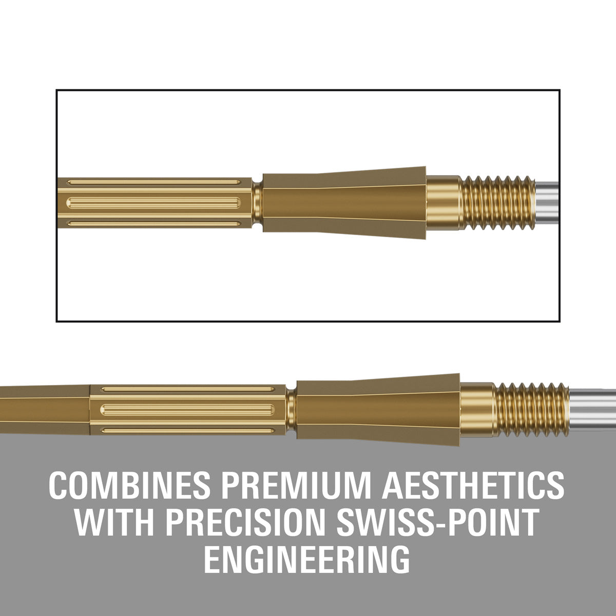 Target Elysian Archetype 43 Swiss Points Gold close up image highlighting the precision grip and machining