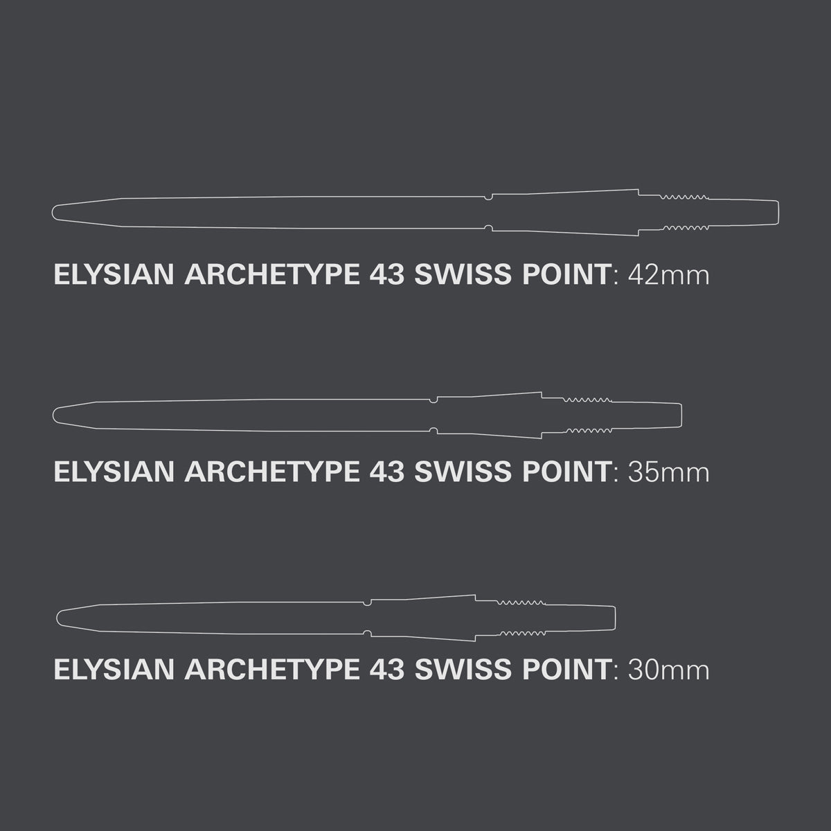 Target Elysian Archetype 43 Swiss Points Silver image comparing the available Swiss Point lengths