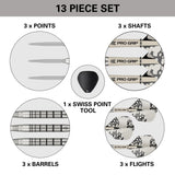 EXO 02 SP Steel Tip Darts specifications image showing barrel dimensions, weight, and technical details