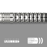 EXO 03 SP Steel Tip Darts angled close up image highlighting the barrel grip and detailed machining showing the radial grip and the precision milling