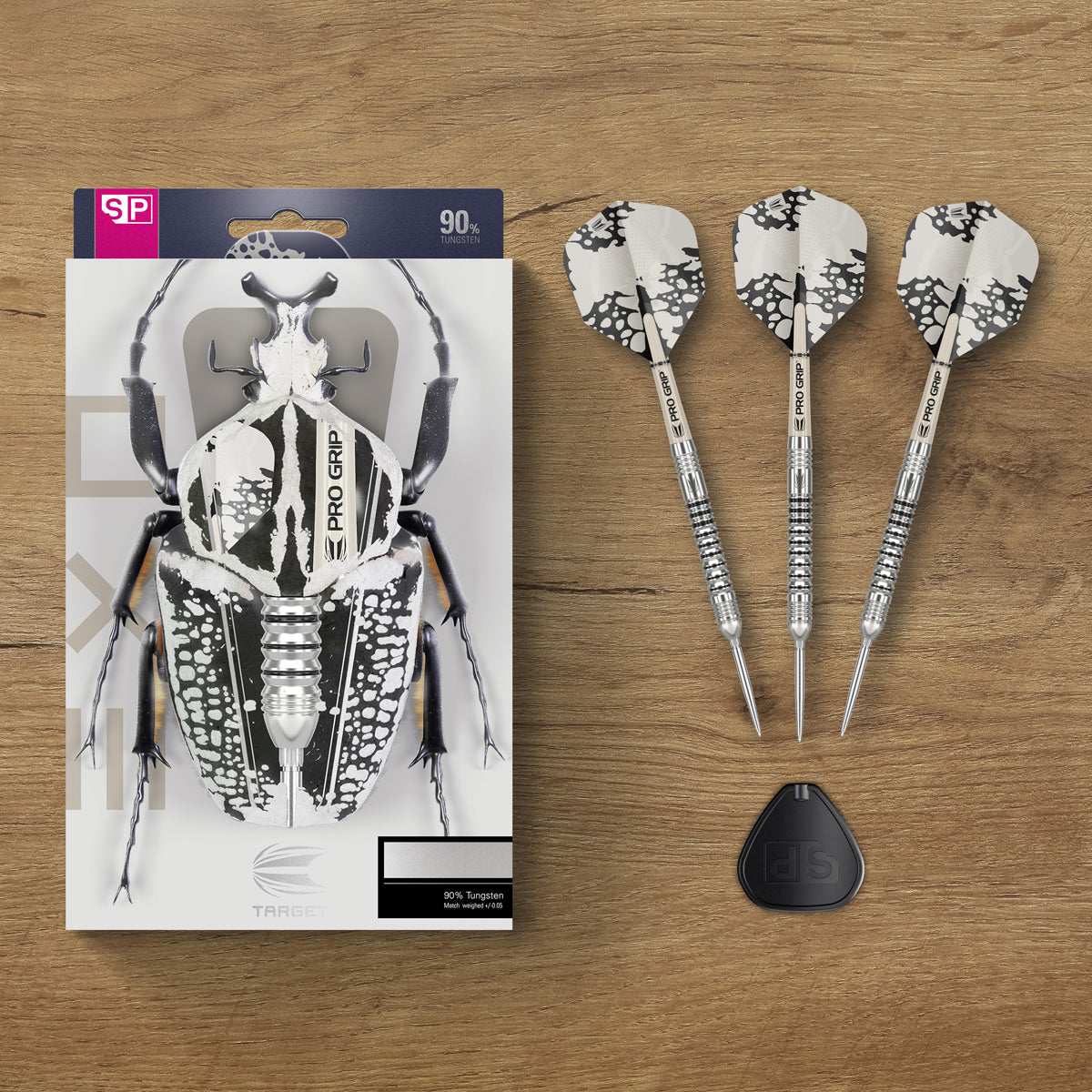EXO 03 SP Steel Tip Darts lifestyle image featuring the darts in a premium modern playing setup