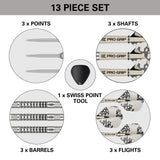 EXO 03 SP Steel Tip Darts contents image displaying all included accessories and components inside the box