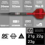 Gabriel Clemens 95K Steel Tip Darts specifications image showing barrel dimensions, weight, and technical details