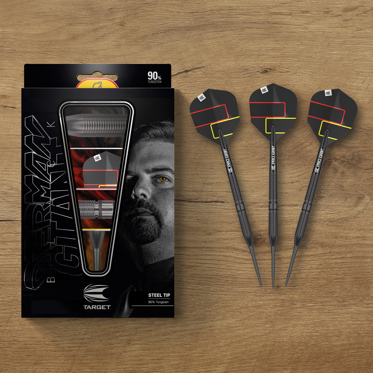 Gabriel Clemens Black darts lifestyle image featuring a premium darts setup and modern playing environment