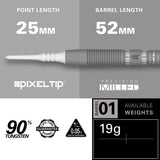 Gabriel Clemens G2 Soft Tip Darts specifications image showing barrel dimensions, weight, and technical details