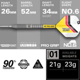 Gabriel Clemens G2 Steel Tip Darts specifications image showing barrel dimensions, weight, and technical details