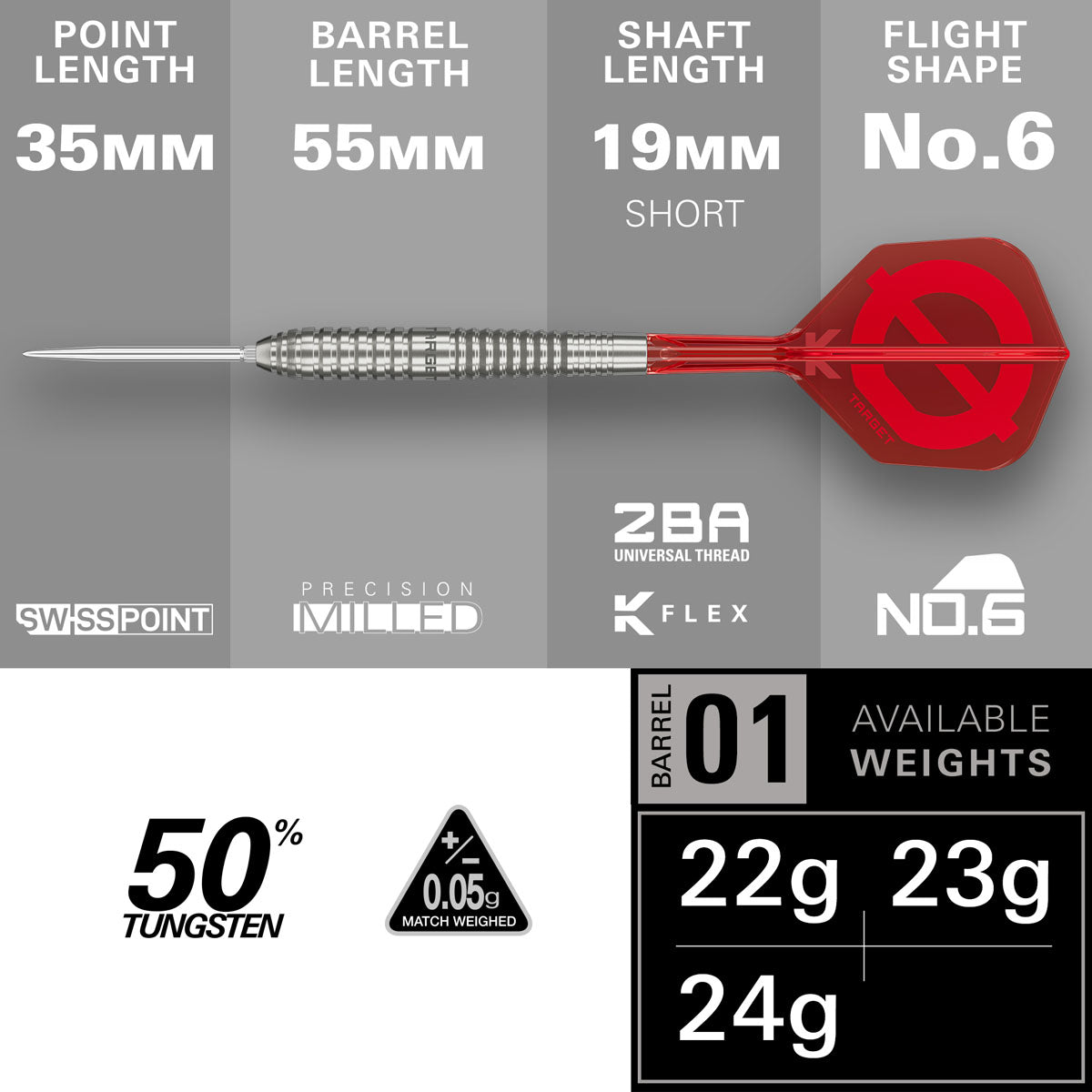 Target Group O 01 Swiss Point 50% Tungsten Steel Tip Darts