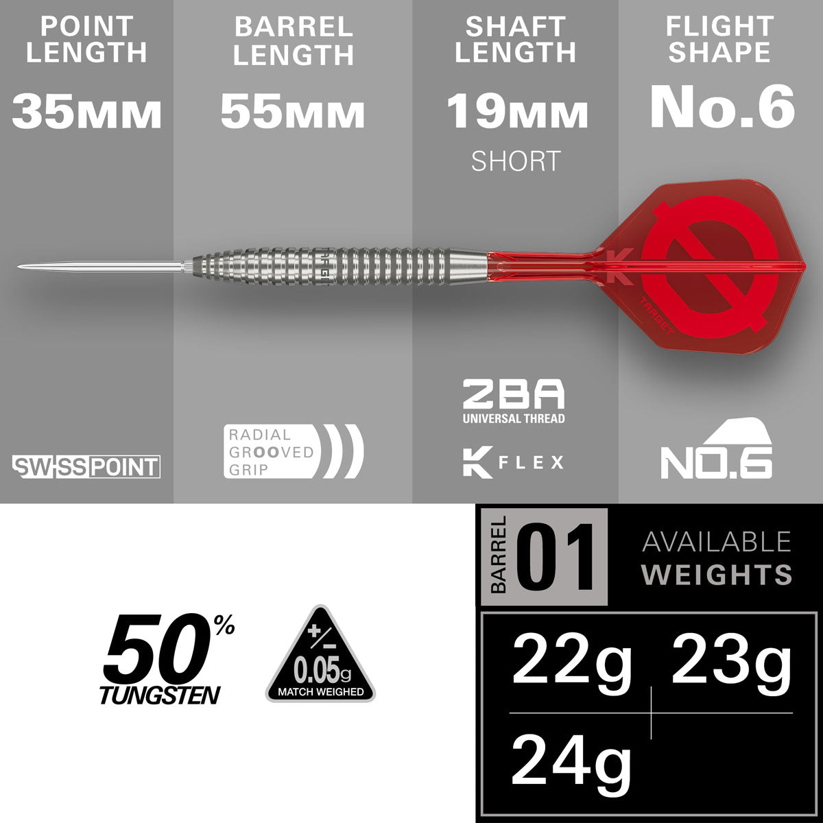 Target Group O 02 Swiss Point 50% Tungsten Steel Tip Darts