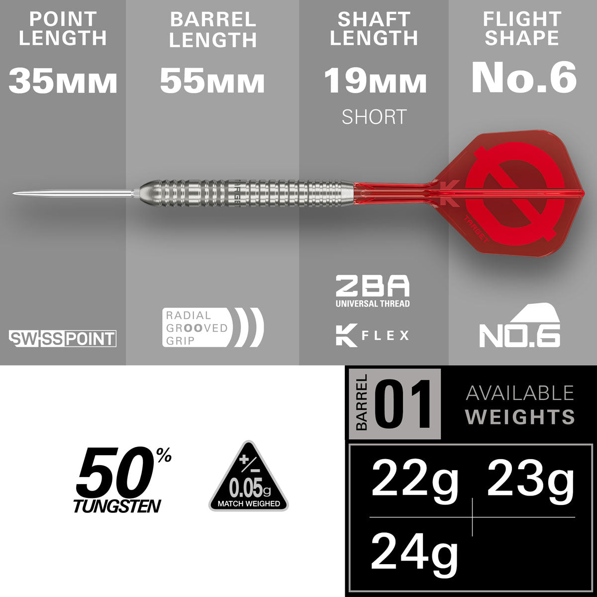 Target Group O 03 Swiss Point 50% Tungsten Steel Tip Darts