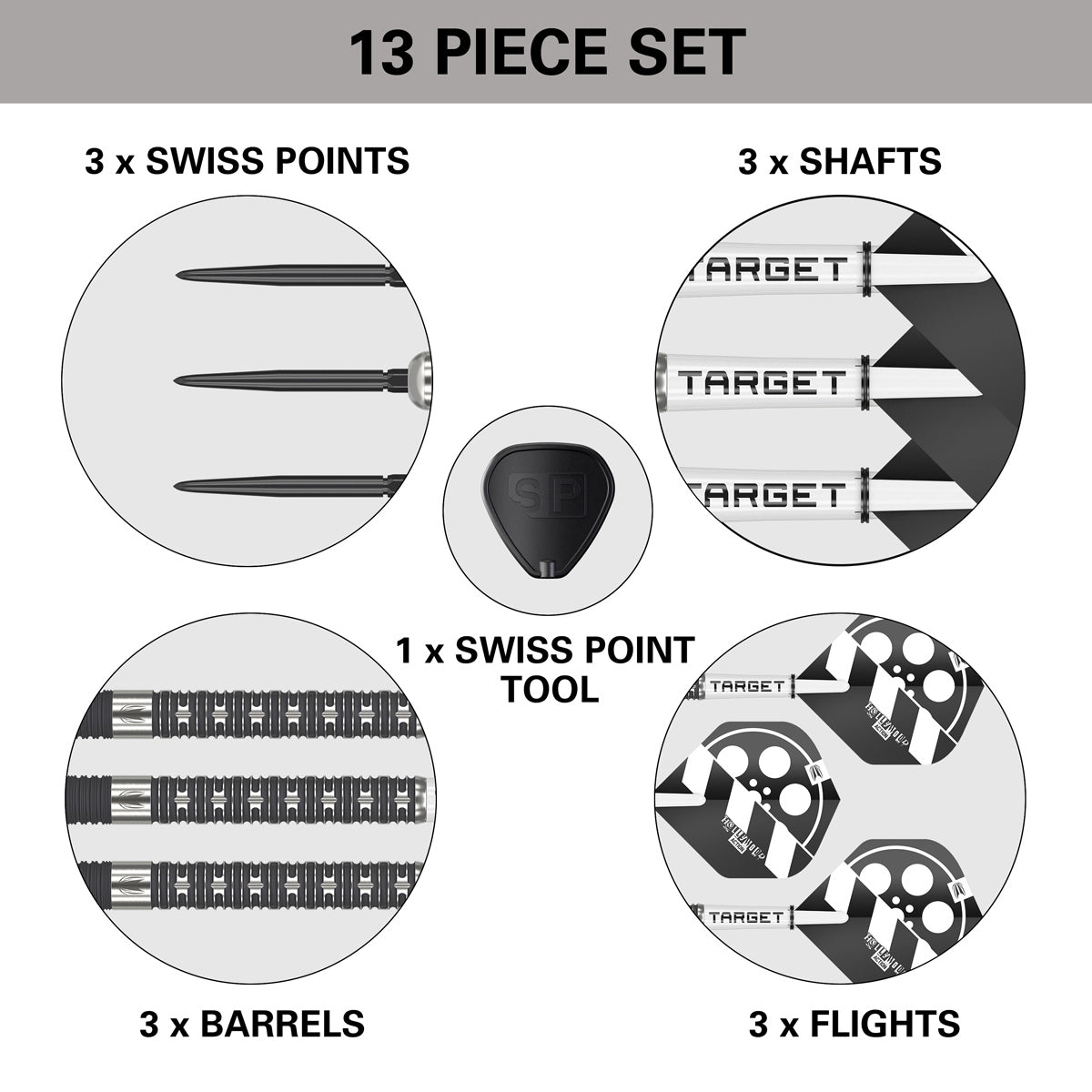 Hollywood Action Steel Tip Darts contents image displaying everything included inside the box