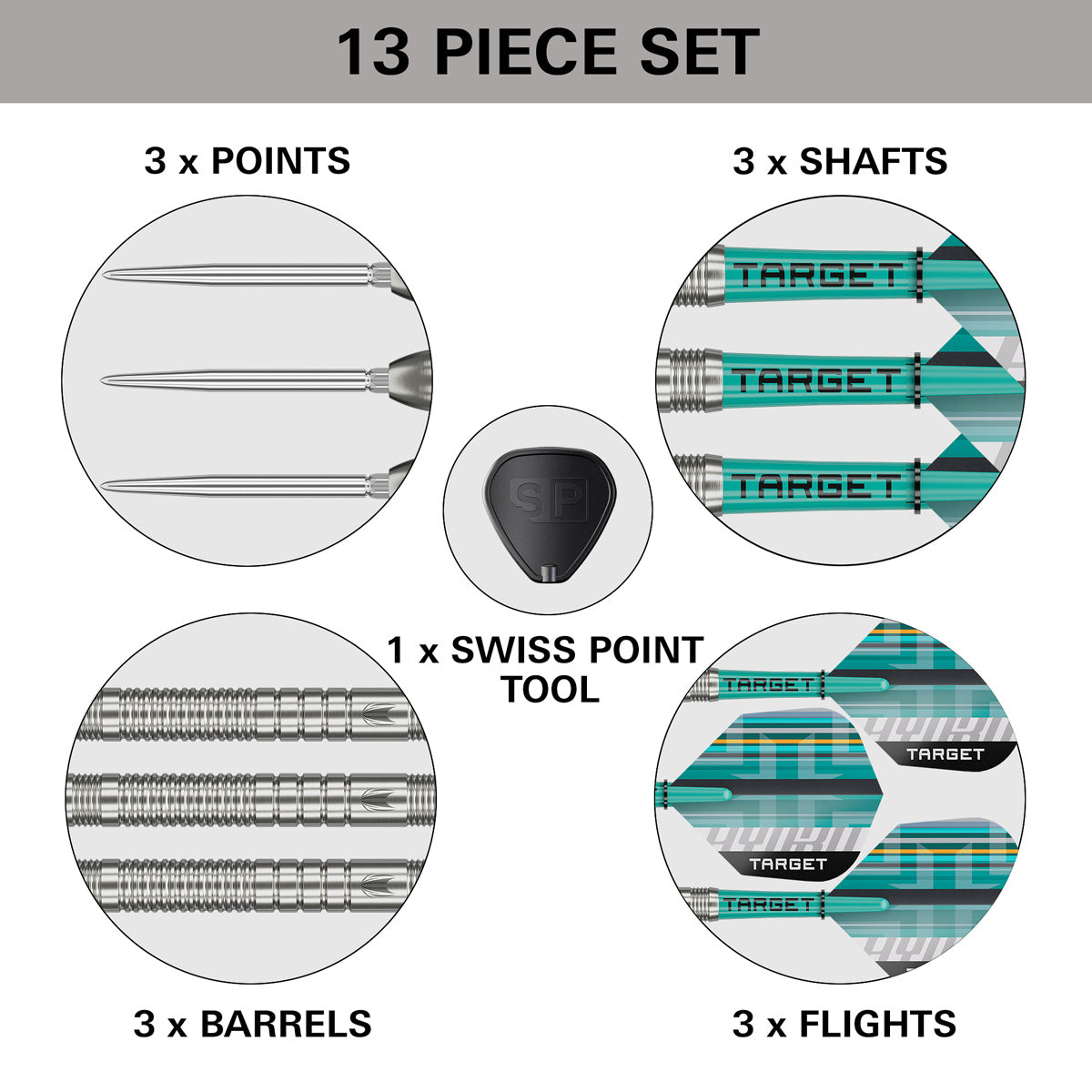 Target Hydro 03 Steel Tip Darts contents image displaying everything included inside the box