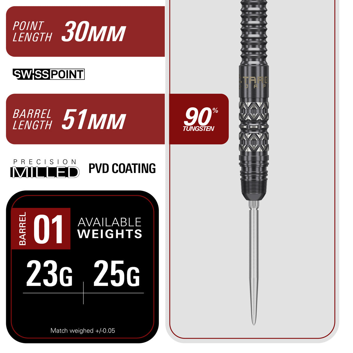 Target Japan Black Marque Creed Swiss Point 90% Tungsten Steel Tip Darts