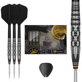 Black Marque Dancing Duck G4 Swiss Point Steel Tip Darts main product image showing the darts, packaging, flights, shafts, and included accessories