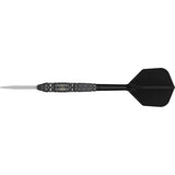 Black Marque Dragon G2 Swiss Point Steel Tip Darts close up image highlighting the barrel grip texture, coating, machining, and design details