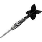 Black Marque Lumiere G3 Swiss Point Steel Tip Darts close up image highlighting the barrel grip texture, coating, machining, and design details