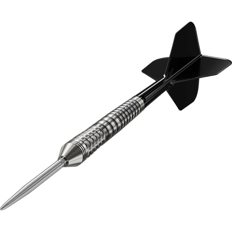 Target Japan Black Marque Renegade G4 Swiss Point Steel Tip Darts close up image highlighting the barrel grip texture, coating, machining, and design details