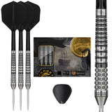 Target Japan Black Marque Renegade G4 Swiss Point Steel Tip Darts main product image showing the darts, packaging, flights, shafts, and included accessories