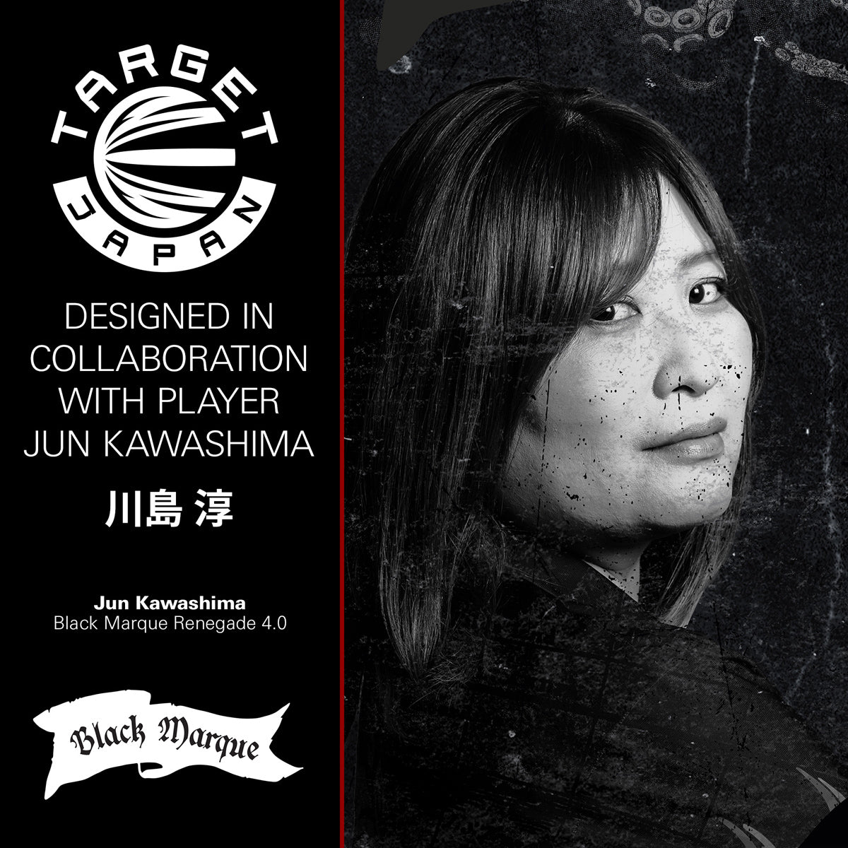 Target Japan Black Marque branding image featuring the Renegade G4 darts collection