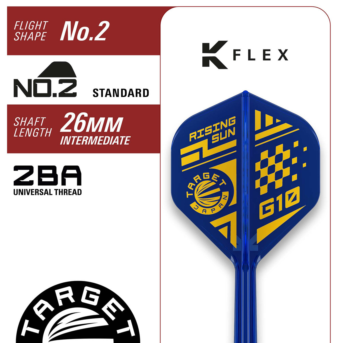 Target Japan Haruki Muramatsu Rising Sun G10 Swiss Point Steel Tip Darts image displaying the included flight and shaft configuration
