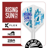 Close up view of the Haruki Muramatsu Rising Sun No.6 K Flex flight profile and printed design
