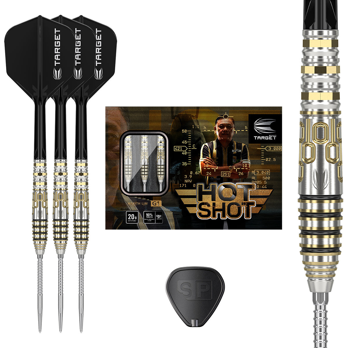 TARGET HOT SHOT ダーツセット 18g Hot Shot G1 90% Tungsten SP Steel Tip Darts by Target Japan