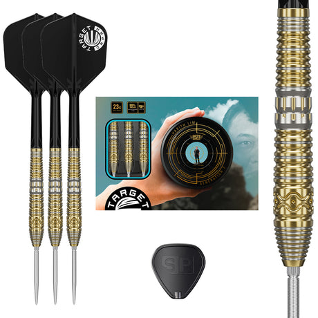 Hot Shot G2 Steel Tip Darts main product image showing the darts, packaging, flights, shafts, and included accessories