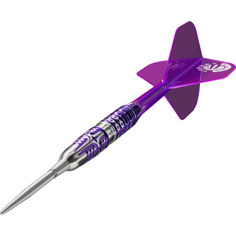 Target Japan Kasumi Sato Endeavour G3 Swiss Point Steel Tip Darts close up image highlighting the barrel grip texture, coating, machining, and design details